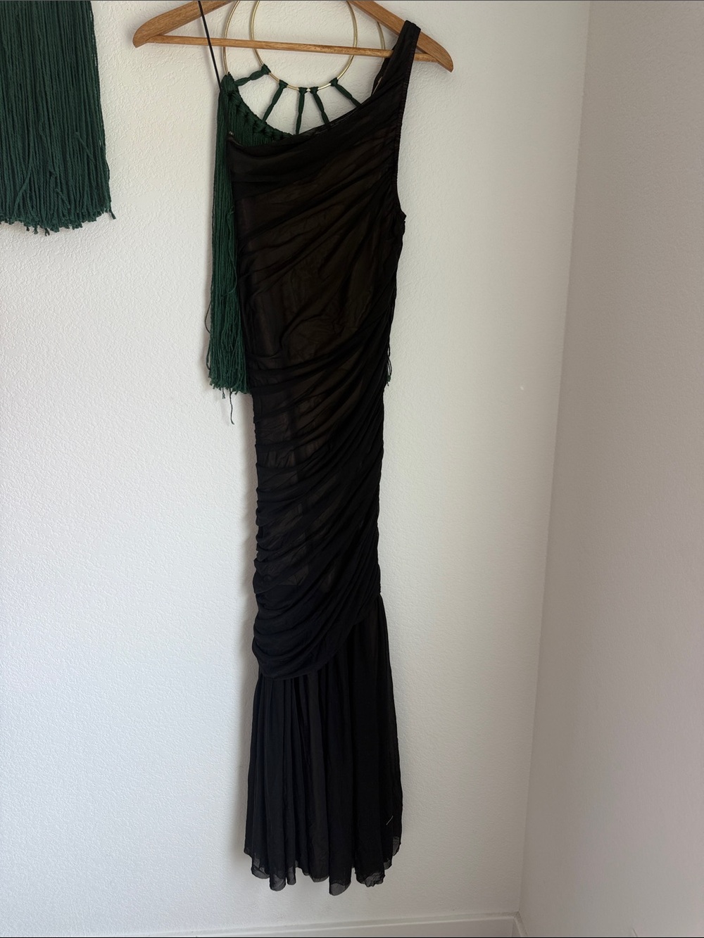 Vici Black One-Shoulder Sheer Ruched Maxi Dress - Picture 7 of 11